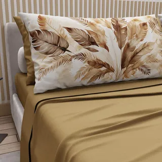 PETTI Artigiani Italiani - Bettwäsche aus Baumwolle mit Kissenbezügen mit Digitaldruck, Bettlaken für französisches Bett, Bettwäsche-Set Palme, Schlamm, Taupe, 100% Made in Italy
