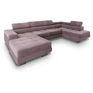 Masseno Wohnlandschaft Casone R-S Lila Velours-Stoff mit Schlaffunktion , Holz , U-Form , 345x90x202 cm , Wohnzimmer, Sofas & Couches, Wohnlandschaften, Wohnlandschaften in U-Form