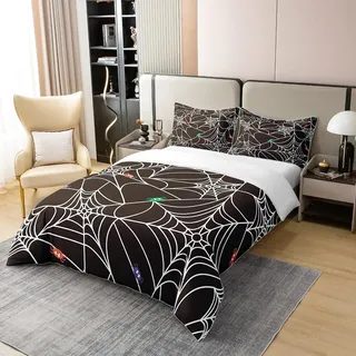 Elzusha – Halloween-Bettwäsche-Set aus 100% Baumwolle mit Spinnennetz-Motiv - Bunt