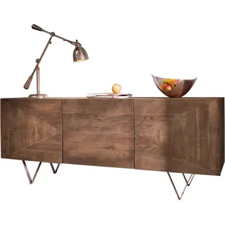 DeLife Design-Sideboard Wyatt 175 cm 3D Optik mittig Akazie Braun Edelstahl, Sideboards