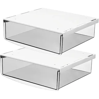 TUKA 2X 1,7L Unterschreibtisch-Schubladen 21x18x5,4cm, Selbstklebende Schubladen, Versteckte Unterbauschublade Aufbewahrungsbox unter Schreibtisch, Utensilien Stiftebox Transparent 2er Set TKD8607