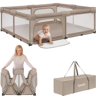 lionelo Florence XL Easy Fold Laufstall Baby 180 x 200 cm, Faltbares Laufgitter Baby, Ohne Montage Nutzbar, 2 Seiteneingänge mit Reißverschluss, Atmungsaktives Netz, Weiche Kanten, Transporttasche