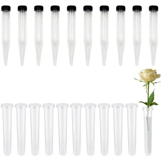 CTDMJ 20 Stück Blumen Wasserröhrchen Blumenröhrchen Kunststoff mit Silikonkappe Reagenzgläser für Blumen transparent, Wiederverwendbare für Blumenarrangements,Blumen Pflanzen,11x2.5 cm