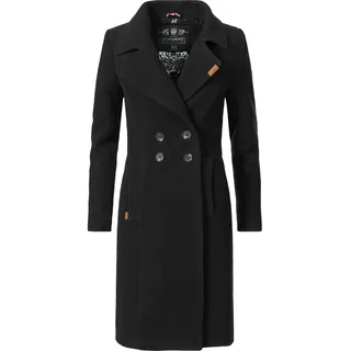 Navahoo Damen Mantel in Wollmantel-Optik langer Trenchcoat mit Reverskragen Wooly Schwarz Gr. L - L