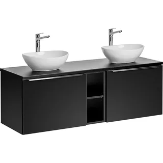 Badezimmerschrank 140 cm schwarz 2x60 mit Aufsatzwaschbecken - Schwarz