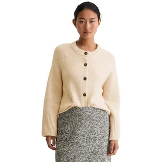 Cardigan MARC O'POLO, Damen, Gr. XL, natural stone, Strick, Obermaterial: 75% Schurwolle, 25% Polyamid, loose fit, Rundhals, Rippstrickbündchen, Strickjacken Cardigan, aus softem Schurwolle-Mix, Raglanärmel, loose fit