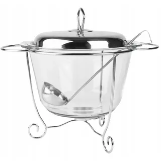 Speisewärmer Glasbräter Suppenwärmer Auflaufform Backform Bräter mit Glaseinsatz 3,9L Warmhaltebehälter Warmhalteplatte