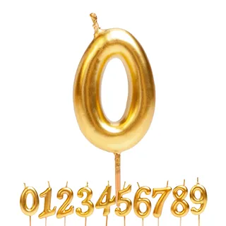 dekora - Geburtstagskerzen Zahlen Gold, (Zahl 0) 7,5 cm für Kuchen und Torte, Kuchenkerzen Geburtstag, Hochzeit, Jubiläum und Feiern, Tortendeko