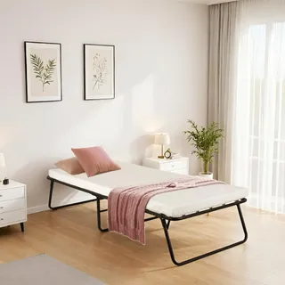 Clevich Gästebett Klappbar mit Rädern 80x191cm,Klappbett mit 7cm Matratze,Klappbett Erwachsene mit Staubdichte Möbelabdeckung,Einzelbett Erwachsene für Schlafzimmer Büro Gästezimmer,Keine Montage