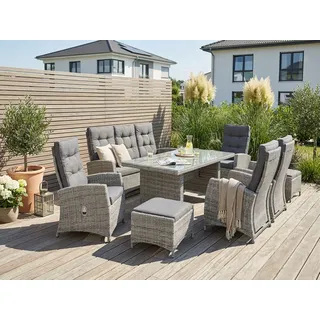 Garten-Essgruppe KONIFERA "Monaco", grau, Polyrattan, Sitzmöbel-Sets, Garten-Essgruppe, Polyrattan, Aluminium, mit verstellbaren Rückenlehnen, inkl. Auflagen, Topseller