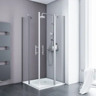 Schulte ExpressPlus Set Eck-Duschkabine mit Drehtür 90 x 192 cm silber Klarglas 192x90cm