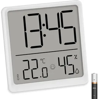 ADE Digitale Uhr mit Temperaturanzeige | Badezimmeruhr mit Luftfeuchtigkeitsmesser | perfekt als Baduhr, Küchenuhr, für Schlafzimmer | mit Wecker und Snooze-Funktion | mit Batterie | weiß