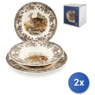 2x Tischservice 18 Teile Steingut 'Wild Life' Dekoriert Churchill