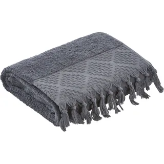 done.® Duschtuch »Provence Bohéme« Uni Farben, Boho-Style, mit auffälliger Borte & Fransen, grau