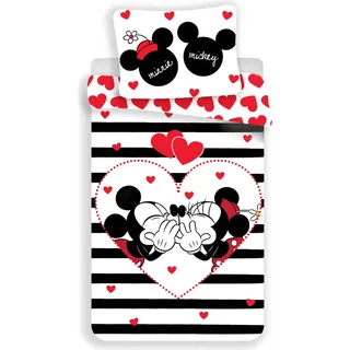 Minnie Mickey Maus Disney Jugend Bettwäsche 135 - 140x200 cm Duvet Set Baumwolle - Bunt, Rot, Schwarz