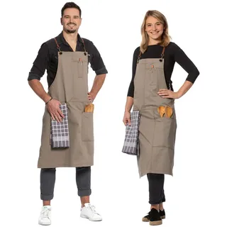 Zollner Schürze , 100% Baumwolle, Grau , Graubraun , Textil , 70x95 cm , Oeko-Tex® Standard 100 , Heimtextilien, Geschirrtücher & Schürzen, Kochschürzen