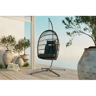 Ambia Garden Hängesessel , Grau, Schwarz, Dunkelgrau , Metall, Kunststoff, Textil , Füllung: Polyester,Polyester , 100x198x100 cm , wetterbeständig , Gartenmöbel, Gartenschaukeln, Hängesessel