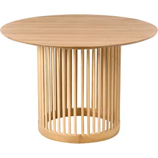 BELIANI Esstisch Helle Eiche Holzoptik aus MDF Gummibaumholz ø 110 cm Rund Lamellen Gestell Massivholz Modernes Design für Esszimmer Küche - Braun