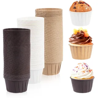 Fulushouxi 150-teilige Muffinbox (drei Farben), Mini-Muffin-Papier-Muffinbox, Antihaft, Einweg, geeignet für Party, Geburtstag, Hochzeit, Dessert, Backparty
