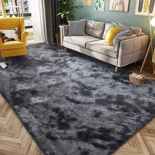 JURLEA Teppich moderner Flauschiger Hochflorteppich für Wohnzimmer weicher Rutschfester Teppich für Schlafzimmer Spielzimmer Moderne Heimdekoration (Schwarzgrau, 200 x 250 cm)