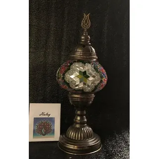 Handgemachte türkische Mozaik Sfeerlamp – Bunte orientalische Nachttischlampe aus Glas und Bronze, E14 LED inklusive