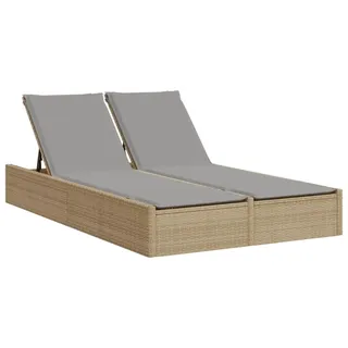 vidaXL Doppel-Sonnenliege mit Auflagen Beige Poly Rattan - Beige