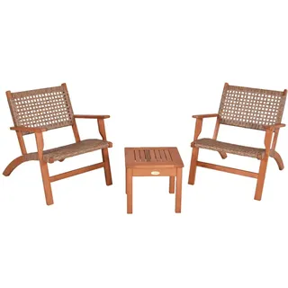 Gardenson Balkonset , Hellgrau, Eukalyptusholzfarben , Holz, Kunststoff , 3-teilig , Eukalyptusholz , Hartholz , eckig , UV-beständig, wetterbeständig, platzsparend verstaubar , Gartenmöbel, Gartengarnituren, Balkonmöbel-Sets