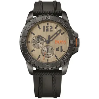 Hugo Boss Herrenuhr Reykjavík 1513422 Chronograph PVD-beschichtet Edelstahl Kautschukarmband Holzimitat-Zifferblatt