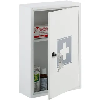 Relaxdays Medizinschrank, abschließbar, 2 Fächer, HxBxT: 32x21,5x8 cm, für Medikamente, Arzneischrank hängend, weiß/grau,