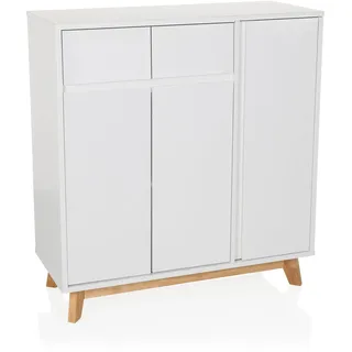 hjh LIVING Highboard mit 2 Schubladen, 3 Türen ESTHA Kommode im skandinavischen Stil, Soft-Close, griffloses Design, Schrank mit Holzbeinen, Weiß