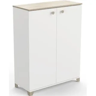 CALICOSY - Kleines Sideboard mit 2 Türen, Nachbildung Kronberger Eiche und Weiß - L79,7 cm - Weiß