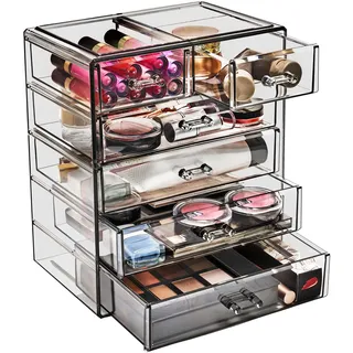 Sorbus Transparenter Make-up-Organizer aus Acryl, große und geräumige Kosmetik-Vitrine, stilvolles Design, Schmuck- und Make-up-Organizer und Aufbewahrung für Schminktisch, Badezimmer (4 große, 2