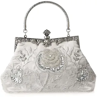DA BODAN MMYOMI Vintage Floral Perlen Strass Stickerei Clutch Pailletten Hochzeit Abschlussball Tasche Braut Damen Crossbody Abend Handtasche
