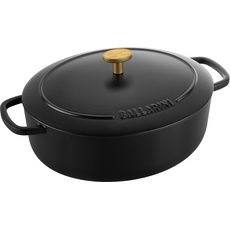 Bild von Bellamonte Auflaufform Bräter Dutch Oven emailliertes Gusseisen oval 23 cm 2,2 L Schwarz