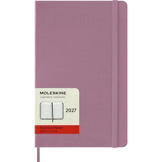Moleskine Tageskalender 2027, 12-Monats-Planer mit Hardcover, Elastischer Verschluss, Format Large 13x21 cm, Majestic Pink