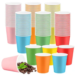 VIDETOL 120 Stück Bunte Pappbecher, 250 ml Papbecher, Becher Pappe, Recycelbare Paper Cups, Papierbecher für Party, Geburtstag, Hochzeit, Halloween, Weihnachte