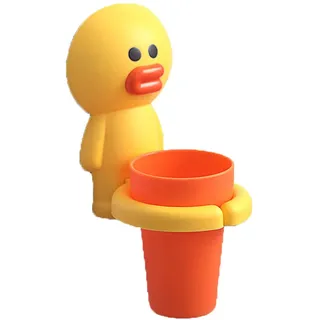 Cartoon Zahnbürstenhalter, Kinder Zahnbürstenhalter mit Tasse, Wandmontierter Zahnbecherhalter, Cartoon Tiere Zahnbürstenhalter, Zahnbürstenhalter für Kinder, Zahnputzbecher (Gelb + orange)