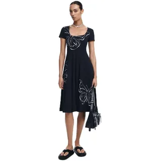 Desigual Damen Woman Knit Short Sleeve Dress, Schwarz, M EU