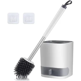 Toilettenbürste, HIYAA WC-Bürsten & Halter Silikon, WC-Reinigungsbürste mit schnell trocknendem Halter und rutschfestem Edelstahlgriff für Badezimmer, Weiß, 1 Packung