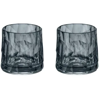 Koziol Superglas Club No. 2, 2 Stück, 250 ml, Whiskeyglas aus kristallklarem Kunststoff, luxuriös, unzerbrechlich, wiederverwendbar, Party, Camping, 2er Set (Transparent Grau)