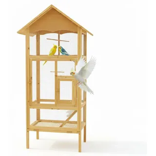 Vogelvoliere HOLZ Voliere Vogelkäfig Vogelhaus Vogel KÄFIG Haus - Braun