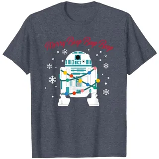 Weihnachten Star Wars C3PO R2D2 Merry Beep Beep T-Shirt, Herren, Blau Meliert, XL