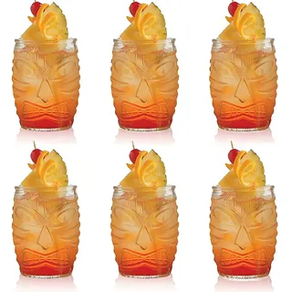 TESIN 6 Stück Tiki Glasbecher, 470 ml klare Tiki Bargläser, doppelte altmodische Cocktailbecher für Mai Tai, Pina Colada, Punsch, hawaiianische Luau Party Trinkgefäße aus Glas