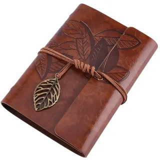 CALFOVERA A7 PU Leder Tagebuch Vintage Schreibbuch Reise Business Arbeitsnotizblock Mit Linierten Seiten Blätter Schnitzerei Leder Journal Notizbuch Binder Cover Mit Bucheinlage Für Männer Frauen