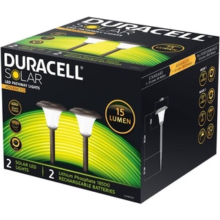 2er Set Duracell LED Solar Gartenlampe mit bis zu 15 Lumen, rostfreier Edelstahl, mit Lithium LiFePO4 Akku