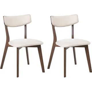 Beliani Esszimmerstuhl 2er Set Holz Braun/Cremeweiß