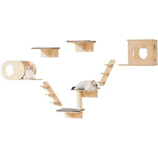 Vevor Kletterwand, Katzenwandregale und Sitzstangen mit Sprungbrettern, Katzenbetten, Hängematten und Katzenbaum, Katzenmöbel und Regale bis zu 18 kg zum Schlafen, Spielen, Klettern, 7er-Set