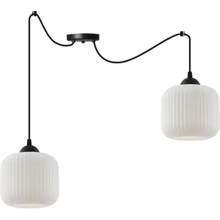 Hängelampe Spider Riffle Schwarz 2-flammig mit weißen Zylinder Lampenschirmen E27