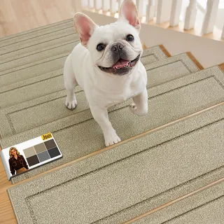 JSEI Stufenmatten rutschfest, Waschbar, 20 x 76cm, 4 Stück Beige | Rutschfeste Stufenmatten, Waschbarer Treppenteppich, TPE-Rücken, Für Innentreppen