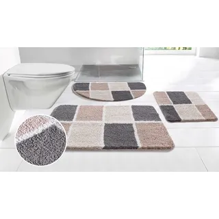 Badematte OTTO HOME "Anna mit Kachelmuster, Badvorleger, Badezimmer Teppich, Duschvorleger" Gr. 1, braun (beige), H:20mm, Polyester, Badematten, Badematte, Badteppich, Hoch-Tief Effekt, Modern, Weich